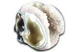Realistic Polished Banded Agate Skull with Quartz Crystal Pocket #378649-3